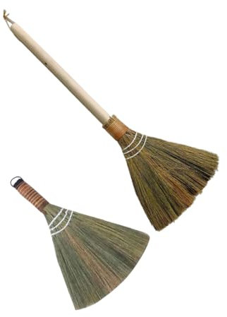 CIYODO 2pcs Handmade Bamboo Broom Set Detachable Handle, Soft Woven Indoor Dust Removing Brooms for Home and Kitchen Cleaning