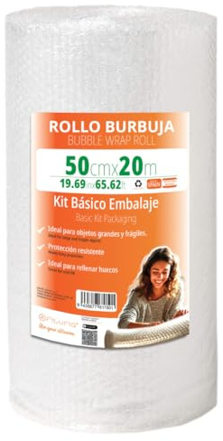 OFITURIA Papier Bulles Emballage 50cm x 20m – Kit de Base Rouleau Film Bulles Transparent pour Protection Colis – Papier Bulle Résistant Réutilisable Maison et Expéditions