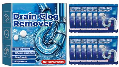 Polvere Detergente Per Tubi,Potente Pulitore di Risciacquo e Scarico,Sblocca Gli Scarichi Intasati con Facilità,per WC e Tubi Fognatura,5G*12PCS