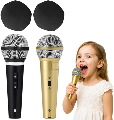 YFHUVB 2 Pcs Toy Microphone,Fake Microphone For Kids,Kids Microphones,Simulation Performance For Pretend Play,Karaoke,Props For Birthday Parties,Role-Playing(Gold/Black)