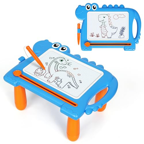 Dinosaur Magnetic Doodle Board Table for Toddlers, Colour Drawing & Writing Sketch Pad Educational Toy for 1 2 3 Year Old Boys and Girls, Mess-Free Creative Gift for Kids Birthday or Christmas, Blue