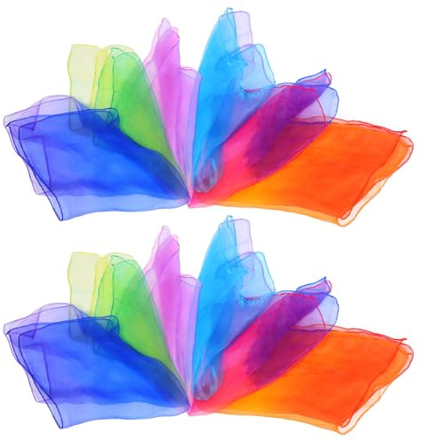 Abaodam 12 pièces Foulards Carrés de Jonglage Multicolores pour Garçon Fille Accessoires de Danse et Spectacles Écharpes Légères pour Motricité et Performances Scéniques