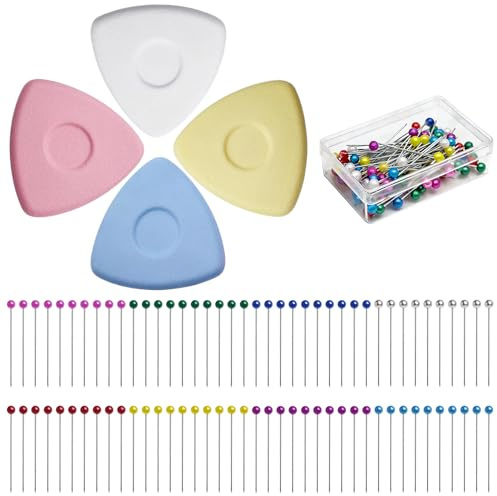 Juego de accesorios de costura, 4 tizas de sastre + 100 alfileres con cabeza, tizas triangulares, para marcar diversas telas y cueros, marcadores de costura