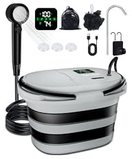 Spopal Campingdusche, [Integrierte Pumpe und 20-Liter-Wassereimer], Tragbarer Camping Dusche 13000-mAh-Akku, LED-Anzeige, 5-stufige Wasserströmung, Akku Dusche für Camping, Reisen, Haustierwäsche