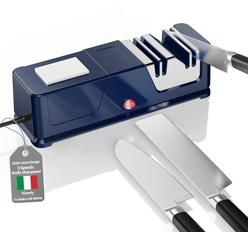 Affilacoltelli elettrico 5 in 1, rivestimento in diamante, Motore Silenzioso, Affilacoltelli da Cucina con Base Antiscivolo, Utensili da Cucina Sicuri e Facili da Usare (JU1)
