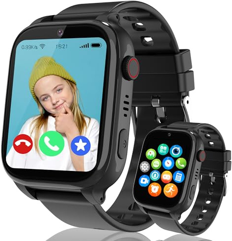 pmstuy 4G Smartwatch Bambini, orologio smartwatch bambini con Videochiamate, Chiamate, SOS, GPS localizzazione, modalità scuola, SMS, IP68 Impermeabile, 7 Giochi, Allarme ottimo regalo per bambina