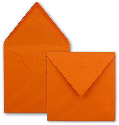 25x Quadratische Briefumschläge in Orange - 15,5 x 15,5 cm - ohne Fenster, mit Nassklebung - 110 g/m² - Für Einladungskarten zu Hochzeit, Geburtstag und mehr - Serie FarbenFroh