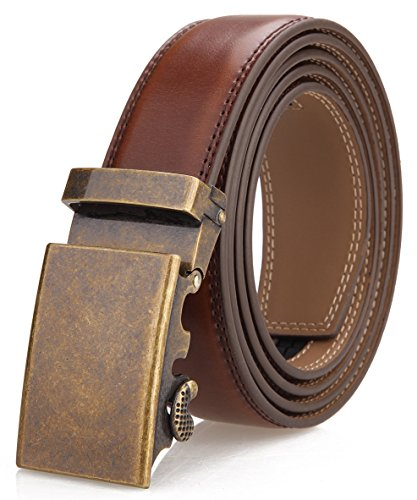 Men's Belt,Nelbons Slide Ratchet Belt for Men with Genuine Leather 1 3/8,Trim to Fit (Brown, Up to 44-inch waist adjustable)
