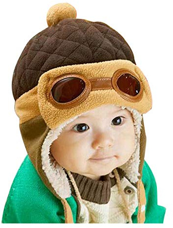 Crochet Earflap Pilot Hats Rabbit Ears Beanie Cap Winter Warm Knit Caps for Toddlers Baby Girls and Boys (Coffee)