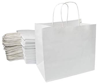 Extiff – Lote de 50 Bolsas de Papel Celular Blanco con Asas 26 x 17 x 24 cm, Bolsa de la Compra