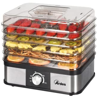 ARDES AR1K15 Deshidratador de alimentos para Fruta Verdura Setas Deshidratación Rápida 5 Estantes Lavables, Temperatura Ajustable, 245 W, Plástico