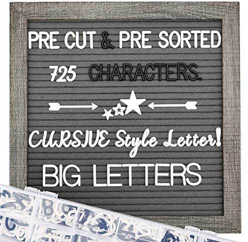 Grey Felt Letter Board - 10x10 Inch, Pre Cut 725 Letters, First Day of School, Classroom Decor, Baby Announcements