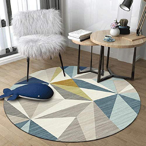 WJW-DT Gelb Grau Blau Beige Runder Teppich Teppiche für Wohnzimmer Schlafzimmer Flure Geometrischer Stil Durchmesser 80 100 120 140 160 180 200cm-160cm