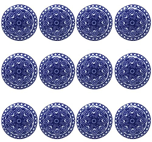 Ajuny Ceramic Cupboard Knobs Set of 12 Blue and White Drawer Door Pulls | Printed Vintage Decorative Handles for Kitchen Cabinets Dresser Wardrobe Bathroom Furniture Knob with Fixings Included