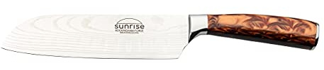 Rockingham Forge Sunrise Collection 7” Santoku Japanese Chef’s Kitchen Knife, Premium Stainless Steel with Ergonomic Resin Handles, Amber, RF-2105BR