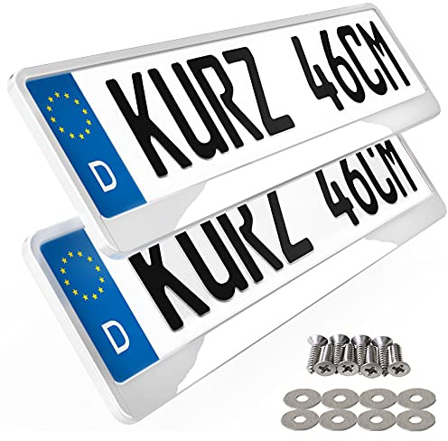 2 korta registreringsskylthållare i vitt högglans 46 x 11 cm bil registreringsskyltshållare kort registreringsskylt 460 mm x 110 mm kort nummerplåtshållare