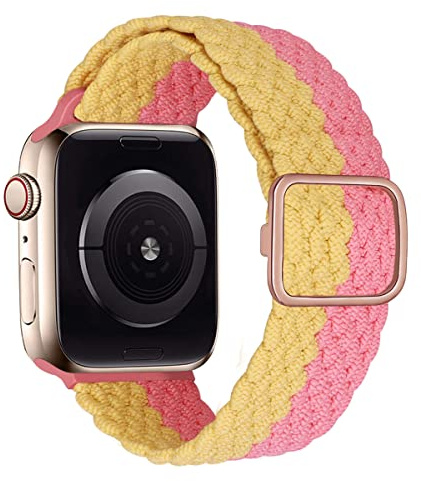 MroTech Nylon Loop kompatibelt med Apple Watch, armband, nylonband, elastiskt, sport, flätat klockarmband, ersättningsband för iWatch serie 8/7/6/5/4/3/2/1/SE, tygband, 38 mm/40 mm/41 mm, rosa/gul