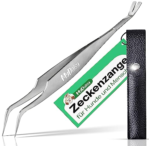 MYDAISY 2 In 1 Zeckenzange Metall mit Etui, Zeckenzange Edelstahl, Hund, Katze, Pferd - Zeckenzange für Hunde - Zeckenzange Katze - Zeckenpinzette