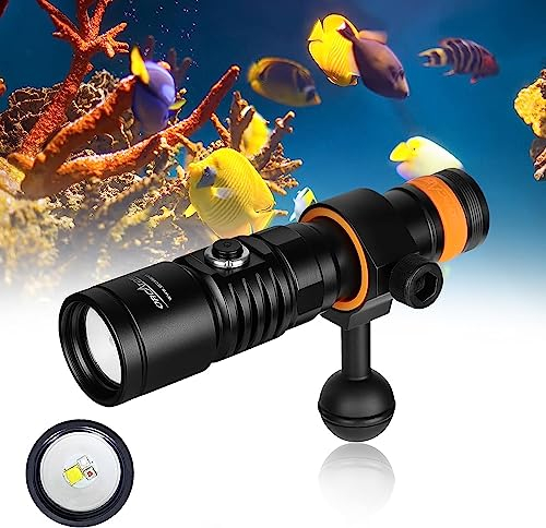 ORCATORCH D710V MK2 Tauchlampe, 2300 Lumen Tauchen Taschenlampe mit Weiß+UV+Rot für Video Fotografie, IP68 wasserdichte LED Tauchen Licht für Unterwasser 150M Nachttauchgänge, Wracktauchen, Camping
