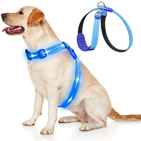 KOSKILL LED Hundegeschirr Wiederaufladbares Beleuchtetes Hundegeschirr Leuchtet Im Dunkeln LED Hundeweste Reflektierend Hundelichter für Nachtspaziergänge