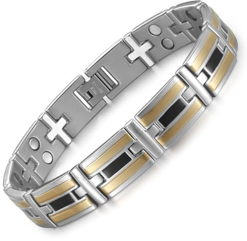 RainSo herr Double Row magnetarmband 3500 Goss klassisk design med guld och droppar svart olja hantverk, levereras med justeringsverktyg och fin förpackning (silver), 19