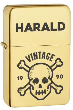 Goldenes Feuerzeug mit personalisierter Gravur - Geschenk für Männer zum Vatertag - das Sturmfeuerzeug zum campen, wandern und Reisen