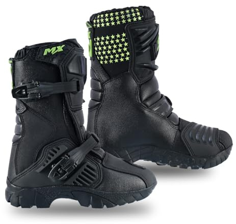 Speed MaxX Kids Black/Hiviz Real Leather Off - Road Motorbike/Motocross/Motorcycle Cubs Mx Sports Shoes/Boots (3/37)