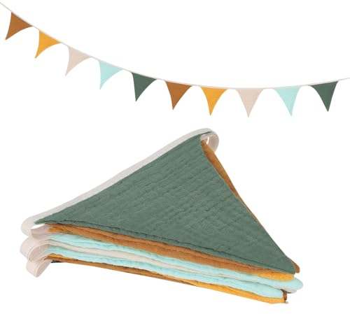 AiQInu Bandierine, Tessuto Bunting, Triangolo Bandiera Ghirlanda, Ghirlande triangolari in cotone lavabile, Per Bambini Appesa Bandiera Per Matrimonio Compleanno Baby Shower Party Baby Shower