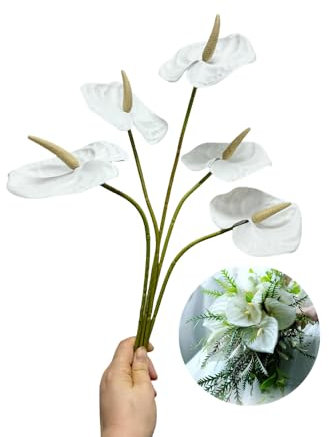 5 fiori artificiali di giglio di Anthurium da 61 cm, permanenti, per la decorazione della casa, bouquet e foglie verdi, per la casa, matrimoni, festival, feste, artigianato, decorazione per negozi,