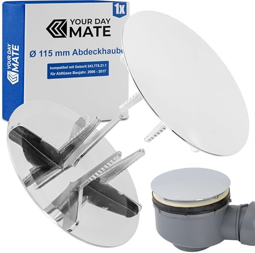 Duschabfluss Deckel, Ø 115 mm, kompatibel mit Geberit Uniflex Abflüssen ab Baujahr 2006-2017, Ersatz für 243.775.21.1 und 150275211, Abdeckhaube D90 Duschwannen Ablauf, Ablaufdeckel Dusche Verchromt