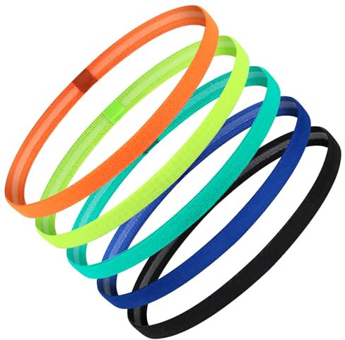 Tumurup Sport Haarband Dünn für Jungen – 5 Stück Elastische Haarbänder Kinder & Sport Stirnband, Antirutsch & Atmungsaktiv für Fußball, Laufen, Yoga