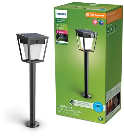 PHILIPS Nissa UltraEfficient Outdoor Solar Pedestal Light with Sensor, 3000K, 250/25lm, Black​