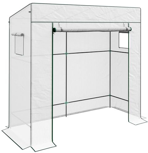 Outsunny Serre de Jardin PE, Serre de Balcon, bâche renforcée 140 g/m², châssis en Acier, Porte zippée Enroulable, 2 fenêtres, pour légumes Plantes Fleurs, intérieur et extérieur, 196x77x197cm, Blanc