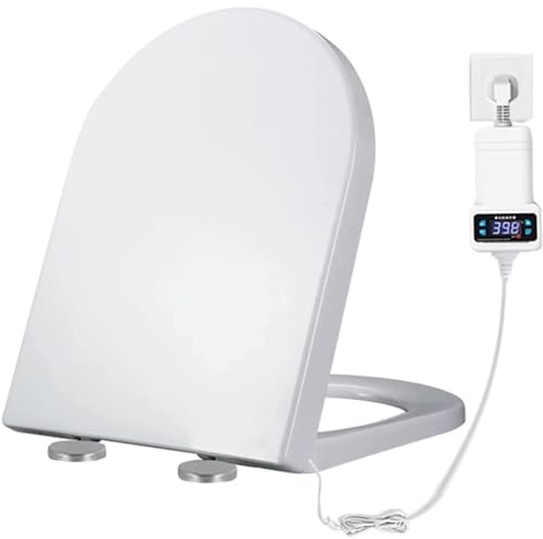 Asiento de inodoro eléctrico, diseño inteligente calefactado universal, cierre suave, liberación rápida, temperatura ajustable de 33 a 48 °C, fácil instalación, asiento de baño blanco.