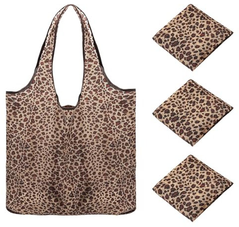 ZMDMAH 3 Pièces Sacs à Provisions, 47 x 35 cm Grand Pliable Réutilisables Lavables Portable élégant Pratique Léger pour Léopard Sac de Courses, Tote Bag pour les Courses et les Voyages