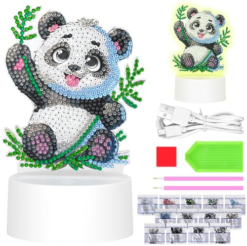 Zoyomax Diamond Painting Veilleuse, cadeaux pour adultes, 3D Creative Diamond Painting Lampe panda, cadeau d'anniversaire de Noël