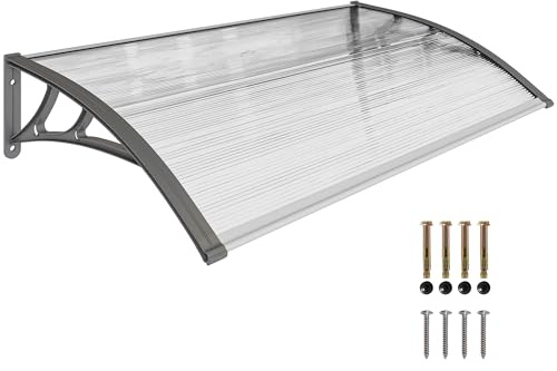 Outsunny Auvent incliné Auvent pour porte d'entrée 110 x 60 x 18 cm Couverture avec protection UV, protection contre la pluie protection solaire pour l'extérieur Barres de connexion en aluminium Gris+