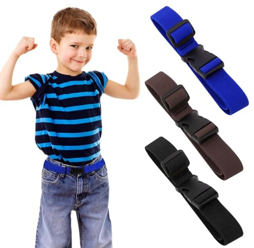 Solbrezeni 3 Pieces Kids Belt Elastic Belt, Stretchy Belt for Boys And Girls, Kids Belts for Boys Age 1-15, Adjustable Uniform Belts(Coffee, Black And Royal Blue)