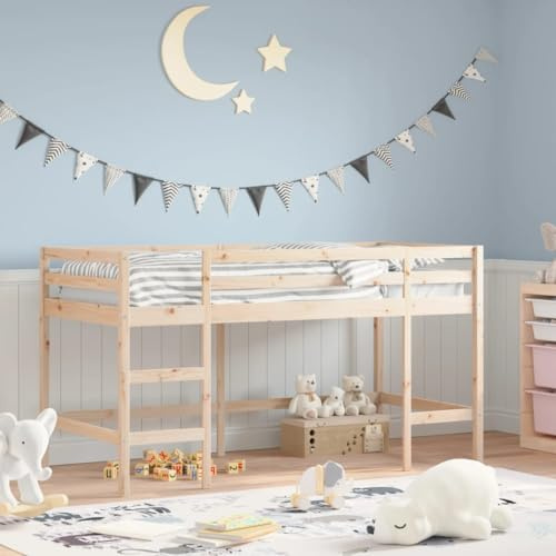 sephironlbb Barnvåningssäng av massiv furu, 80 x 200 cm, med stege och kantskydd – säker rumsoptimering för barn från 6 år