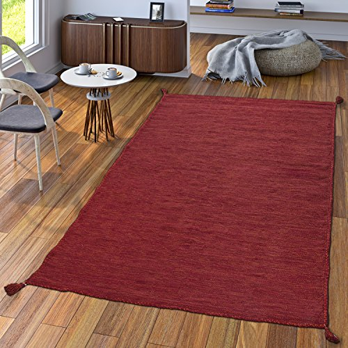 TT Home Handvävd Matta Vardagsrum Natur Vävmatta Kelim Modern Bomull I Röd, Storlek:160x220 cm