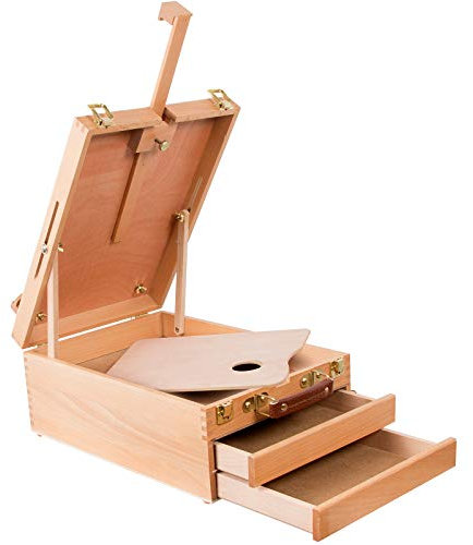 Kuyal Art Supplies Box Easel Sketch Box Painting Storage Box-Adjustable Design with Large 2-Drawer（2-Drawer Box Easel