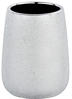 WENKO Gobelet Glimma Argent céramique - Porte-Brosse à Dents pour la Brosse à Dents et la pâte Dentifrice, Céramique, 8.5 x 10.5 x 8.5 cm, Argent
