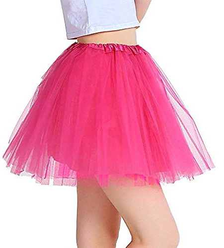 Tutu Damen Rock Tüllrock Kurz Ballet 3 Layers,Petticoat Kostüm für Frauen Mädchen Für Kostümfest-Junggesellinnenabschied(Rose Rot)