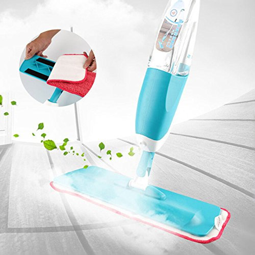 Golv lava kvast med spray, mikrofiber kvast spray med 360 ° roterande moppkuddar för golv och fönster (blå)