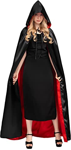 Myir JUN Unisex Umhang mit Kapuze, Umhang Schwarz Rot Cape Dracula Umhang Halloween Umhänge Mittelalter Vampir Kostüm Erwachsene Kinder Herren Damen (L)