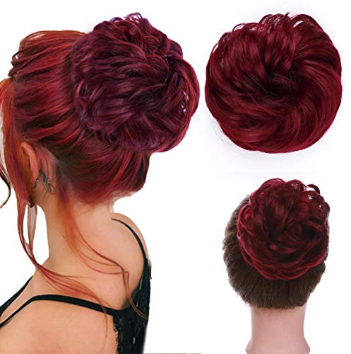 Hair Extensions Haarverlängerung Haarteil Haargummi Hochsteckfrisuren Voluminös Unordentlicher Dutt Gewellt Wavy wie Echthaar Burgunderrot