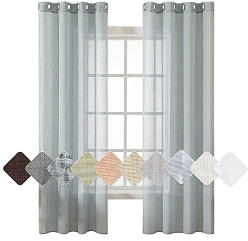 MIULEE 2er Set Voile Vorhang Sheer Leinenvorhang mit Ösen Transparent Leinen Optik Gardine Ösenschal Wohnzimmer Fensterschal Lichtdurchlässig Dekoschal Schlafzimmer 140x145cm (B x H) Grau-blau