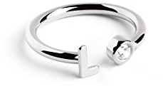 SINGULARU - Anillo Personalizado Letter Spark Plata. Ajustable. Plata de Ley 925 con Acabado Baño de Rodio. Talla Unica. Joyas para Mujer. Letra L