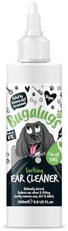 BUGALUGS Ear Cleaner, Dog & Cat Ear Cleaner Solution Softens & Removes Wax, Remedy For Ear Hygiene, Non-Toxic Dog & Cat Ear Drops, Stop Head Shaking with Easy Applicator