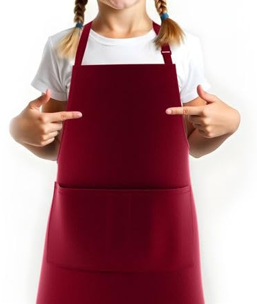 LEFUNDA® Tablier de cuisine, Étanche avec 3 Poches, Tablier de Barbecue Réglable avec de Longues Lanières, Chef Tablier pour Enfant Jeune,BBQ,Restaurant,Café, Pâtisserie,Jardin,Serveurs,Serveuse,école
